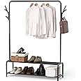 Simple Houseware Garment Rack with Storage Shelves and Coat/Hat Hanging Hooks