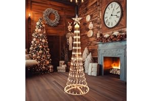 Fanshunlite Christmas Cone Tree Lights, LED Artificial Tree with 8 Modes Light Show, Decor for Porch Garden Patio Indoor Outdoor House Yard Xmas Decorations, 271 LED Warm White 5FT
