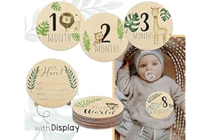 7pcs Baby Monthly Milestone Cards Sign, Double Sided Wooden Newborn Sign Baby Birth Announcement Milestone Discs, Newborn Fir