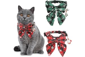 2pcs Christmas Cat Collar, Christmas Breakaway Cat Collars Cute Cat Collar with Bow Tie Festive Cat Collar with Bells Removab