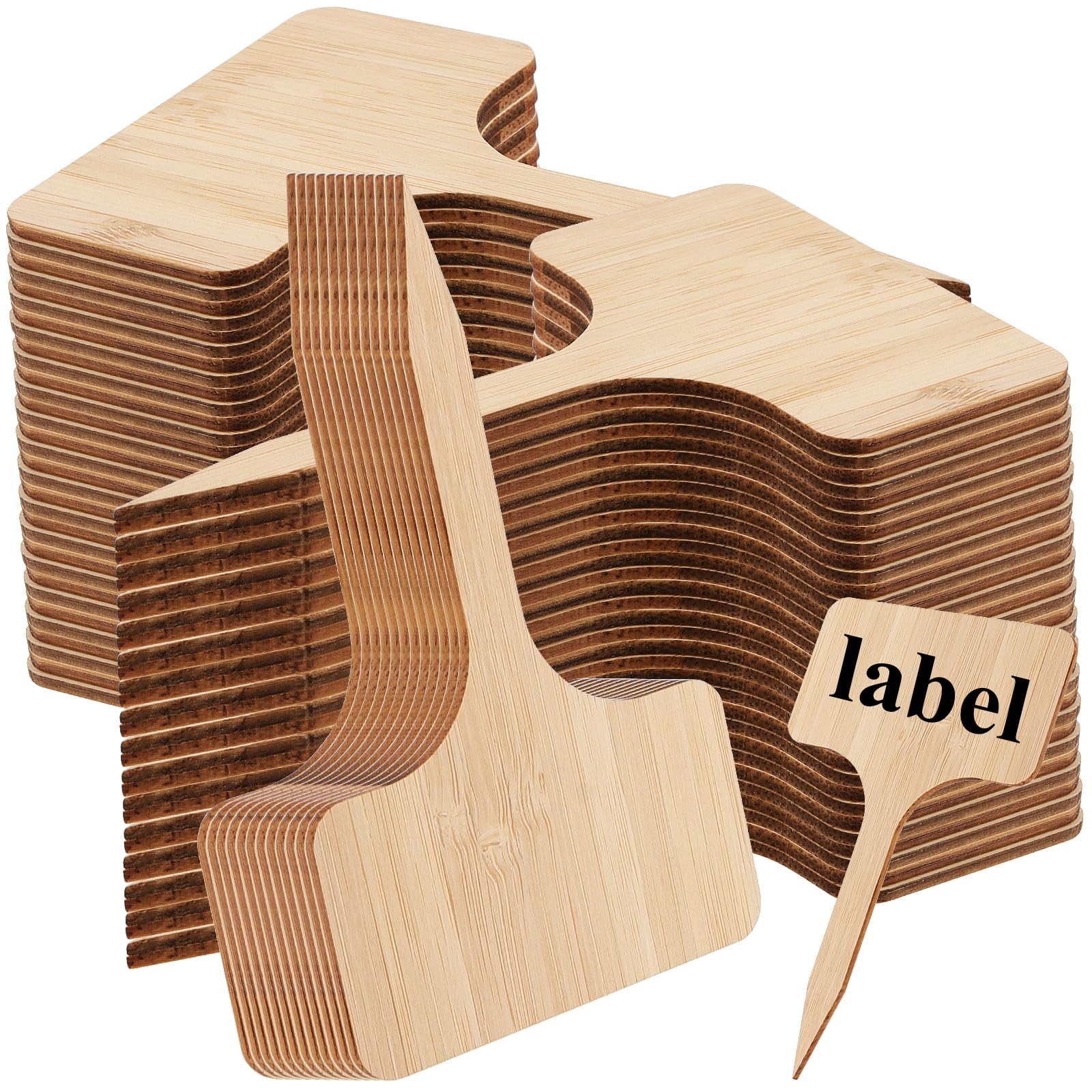 YUENPUN 100 PCS Bamboo Plant Label, Wood T-Type Garden Plant Tags, Plant Signs for Outdoor Plants Succulents Potted Seed Flowers Vegetables, 10 x 6cm