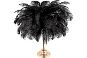 Retrowavy 30 Pcs 14-16 Inches Large Natural Ostrich Feathers Bulk for Centerpieces for Wedding Party Centerpieces Home Decoration Flower Arrangement (Black)
