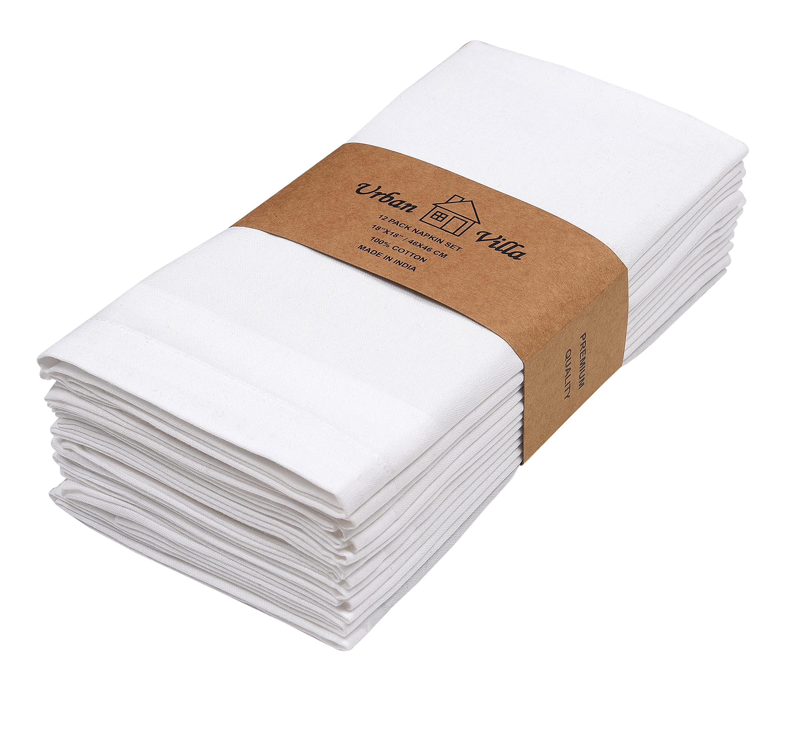 Photo 1 of Urban Villa White Cloth Napkins Set of 12 100% Cotton Dinner Napkins Cloths Washable 18”x18” Absorbent Soft Durable Reusable-Ideal for Everyday Use Parties Wedding Thanks Giving Christmas Halloween