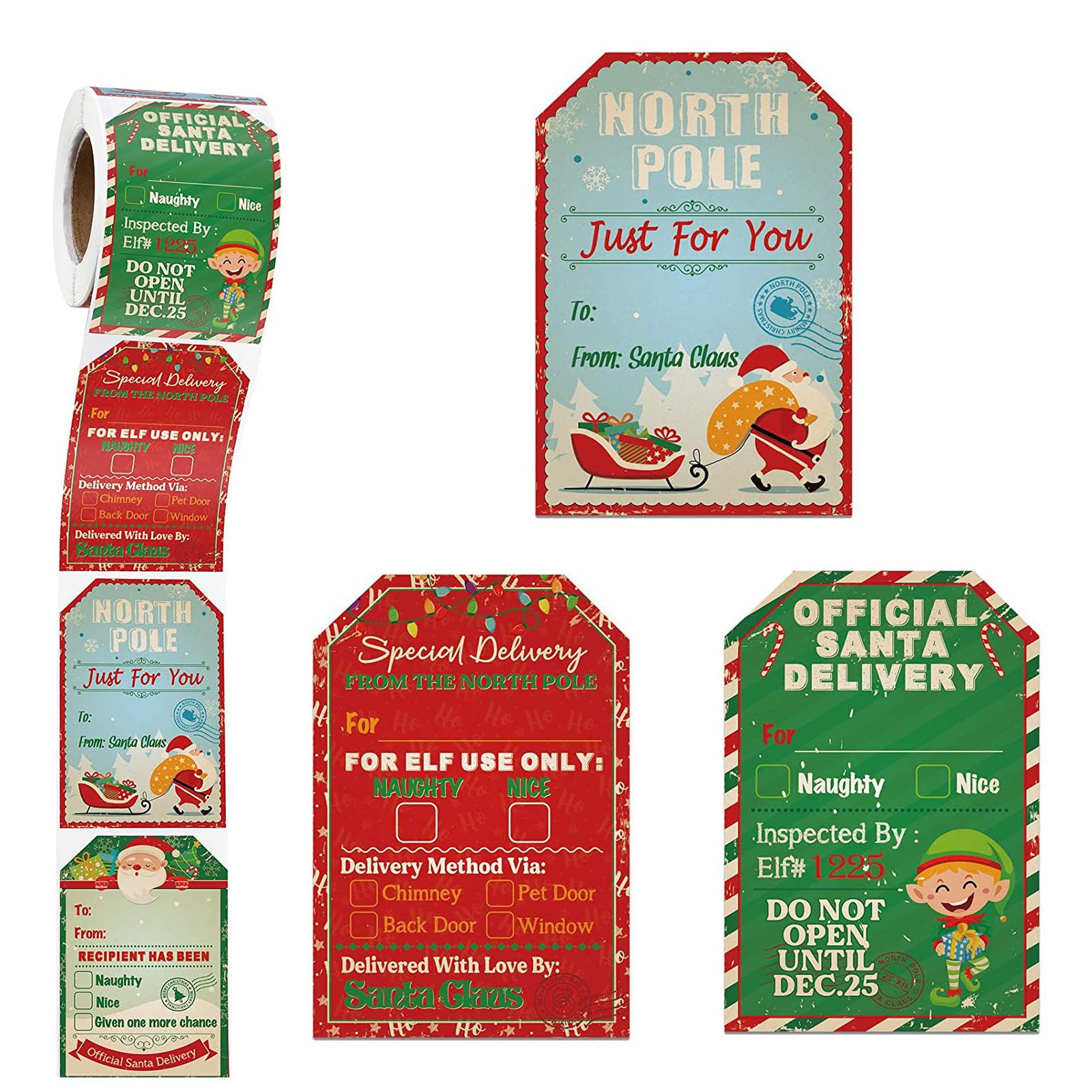 Photo 1 of 200 Pieces from Santa Claus Stickers Roll Vintage Christmas Tags Stickers Santa Delivery from The North Pole Present Stickers Labels for Kids Christmas Party Decorations (Dark)