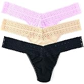 hanky panky - Dreamease Low Rise Thongs for Women | Lacy Lingerie Underwear, Eco Cotton Panties | One Size (2-12) | 3 Pack