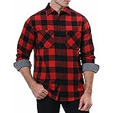 WARHORSEE Flannel Shirt for Men Long Sleeve Regular Fit Button Down Casual Plaid Shirt