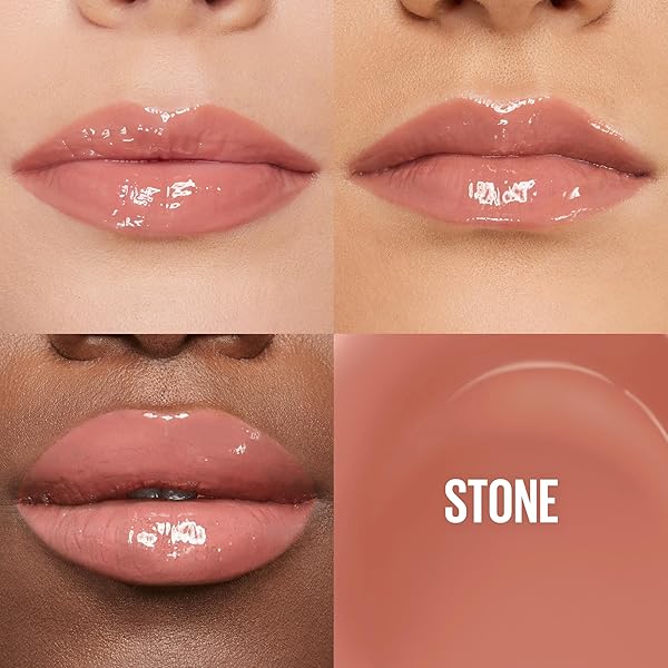 MAYBELLINE LIFTER GLOSS, HYDRATING LIP GLOSS WITH HYALURONIC ACID, HIGH SHINE FOR PLUMPER LOOKING LIPS, STONE, ROSEY NEUTRAL, 0.18 OUNCE