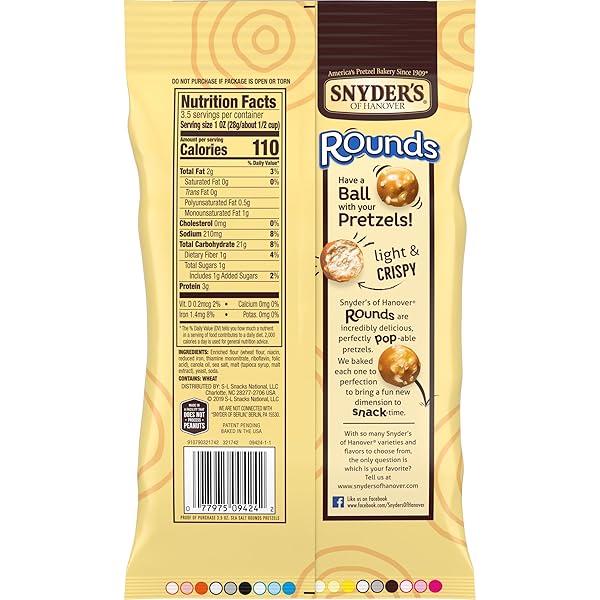 SNYDER’S OF HANOVER PRETZELS, ROUNDS, SEA SALT, 3.5 OZ