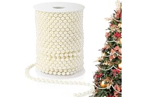 FUNACTU Pearl Beads Garland, 6 MM Ivory Faux String of Pearls 82FT Pearl Garland for Christmas Tree Pearls Beads Strand Spool Bead Roll for Crafts Floral Centerpieces Wedding Party Christmas Tree Decorations