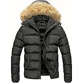Pursky Men's Puffer Jacket Waterproof Winter Bubble Coats Ski Parka Fur Hooded