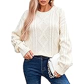 SunnyMelody Womens Oversized Chunky Cable Knit Sweater Fall 2025 Trendy Cute Slouchy Crew Neck Long Sleeve Pullover Tops