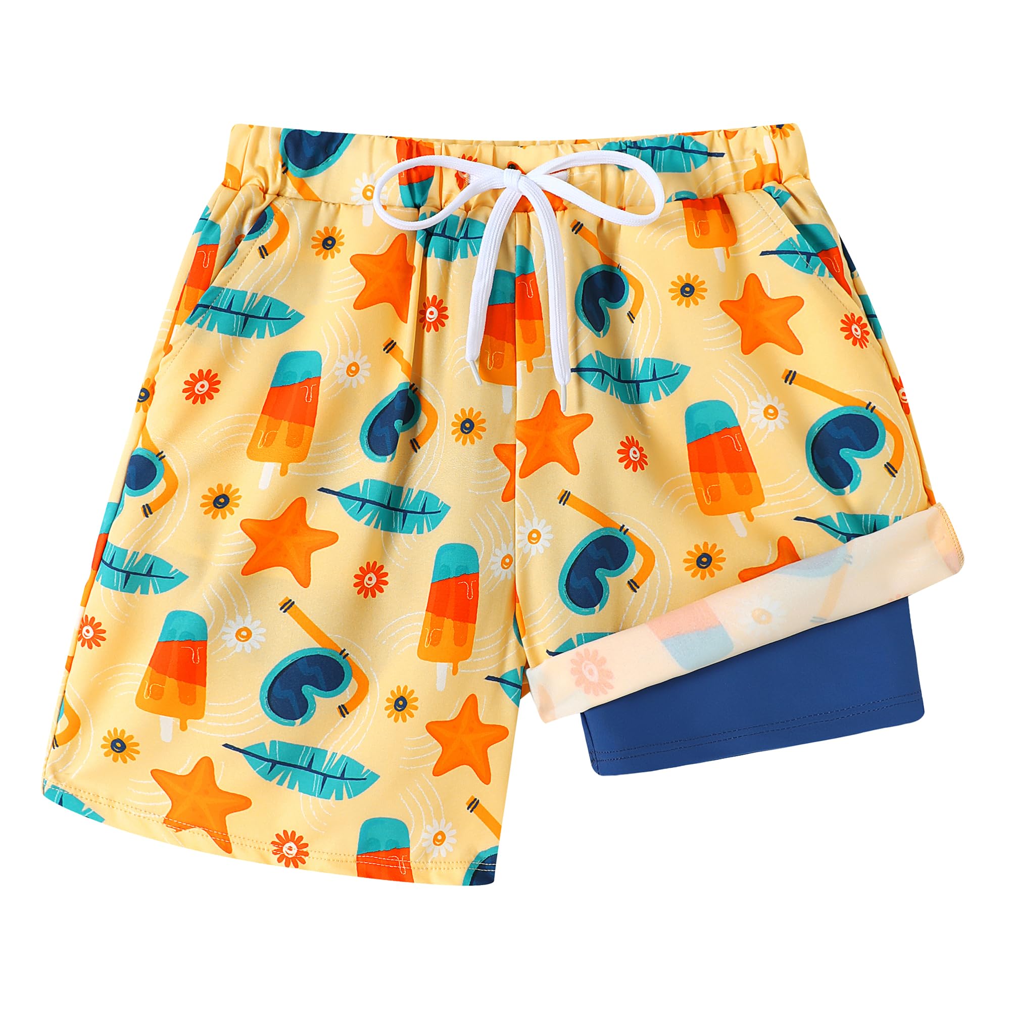 Photo 1 of Ghteas Toddler Boy Swim Trunks Compression Liner Boys Bathing Suit Kids Boys Swimsuit Stretch Swimming Shorts Pocket Cute Swim Trunks Boy 6 7 Colorful