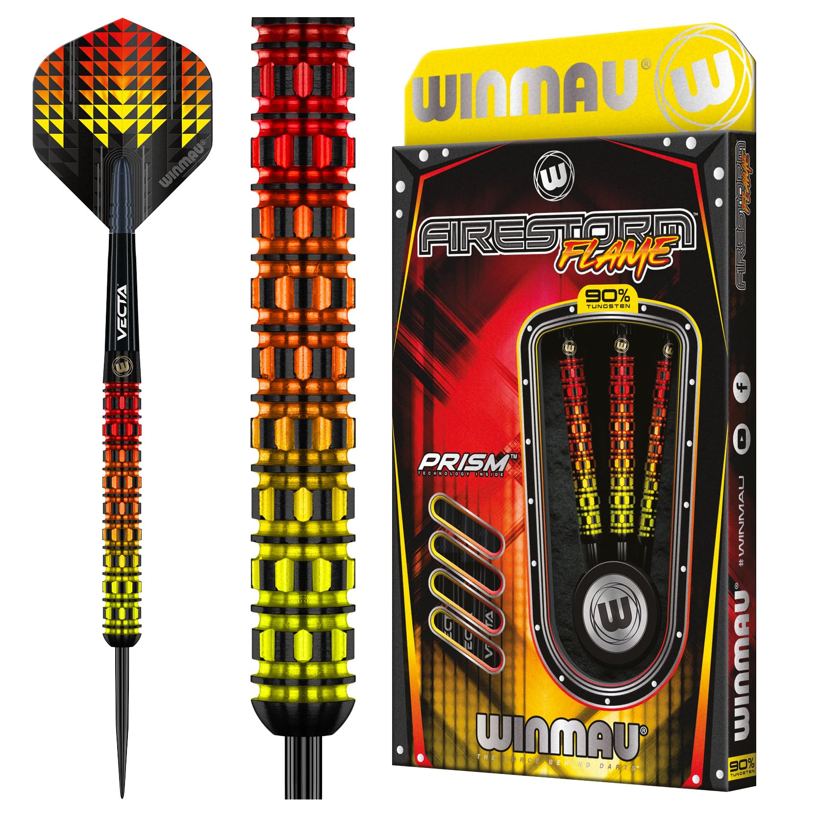 WINMAU Firestorm Flame 24 Gram Professional Tungsten Darts Set with Flights and Stems (Shafts)