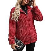 Vipwest Women's Full Zip Stand Collar Fleece Sherpa Jacket with Pockets (S-5XL)