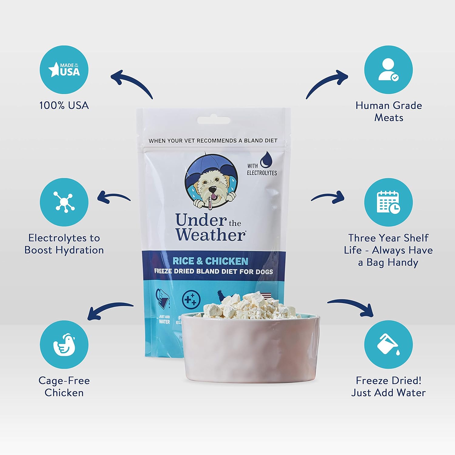 Under The Weather Pets Easy To Digest Bland Dog Food Diet Sick Dogs Sensitive Stomachs Electrolytes Gluten Free All Natural Freeze Dried 100 Human Grade Meat Rice Chicken