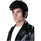 Fun Costumes Grease Movie Hair Danny Zuko Wig with Sideburns - 50s Greaser Black Wig for Men - Adult Movie Character Wigs