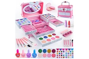 GORISPI Kids Makeup Sets for Girls, 66pcs Real Cosmetic for Kids Toys with Mirror, Princess Washable Girls Makeup Kit, Non-Toxic & Safe Brithday Gifts for 3 4 5 6 7 8 - 12 Years Old（Pink White）