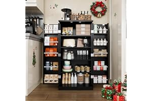 Shintenchi Kitchen Pantry Cabinet,5 - Layer Storage Cupboard with Adjustable Shelves for Organizing and Storing Food Items,47'' Versatile Buffet Sideboard for Kitchen, Bathroom and Laundry,Black