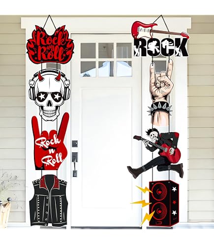 Crenics Rock And Roll Geburtstagsbanner - Großes Happy Birthday Hintergrund-Dekoration Für Musik-Partys (150x100 Cm)