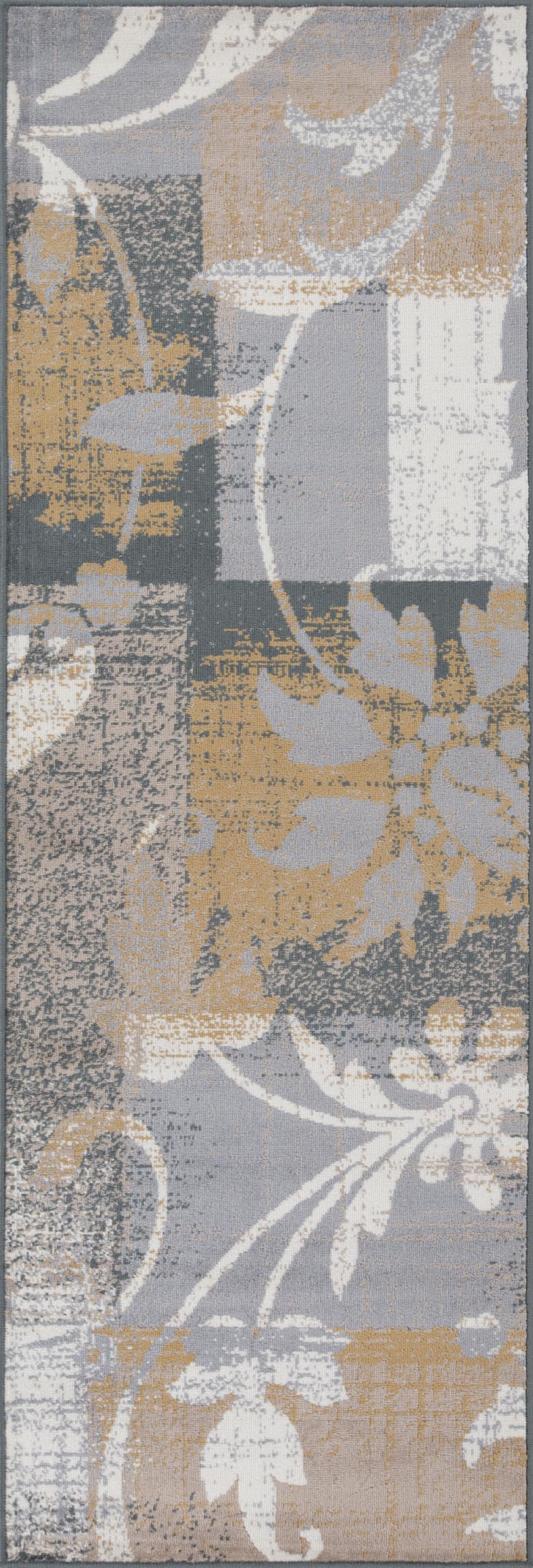 Superior Indoor Runner Rug, Plush Carpet Cover, for Hallway, Entry, Dining, Office, Kitchen, Modern Floral Patchwork Decor, Pastiche Collection, 2' 7" x 10', Camel Image