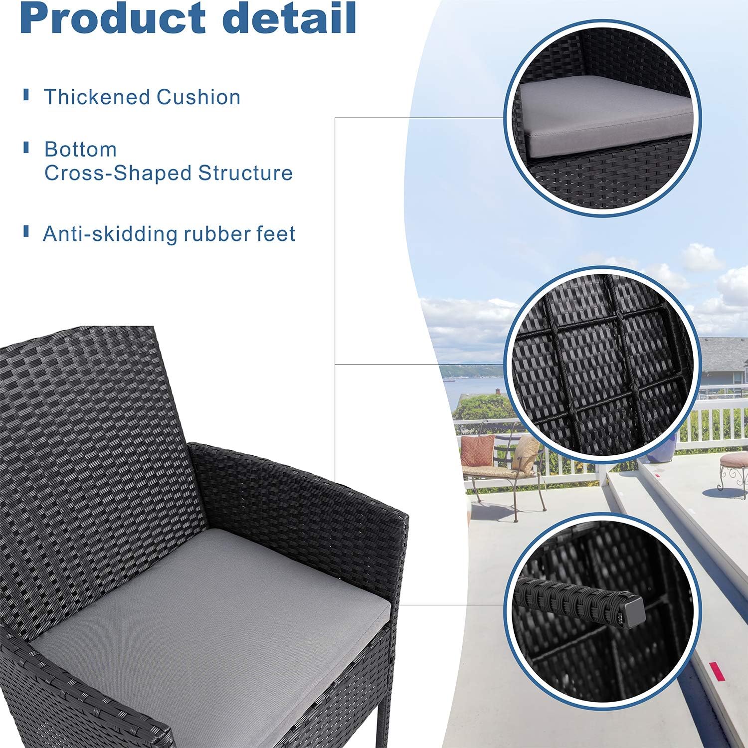 Shintenchi 3 Pieces Outdoor Patio Furniture Set, Portable Rattan Chair Wicker Furniture for Backyard Porch Lawn Garden Balcony with Cushions,Conversation Sets with Coffee Table: Garden & Outdoor