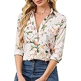 Wrinkle-Resistant Women Silky Button Down Shirts Fashion Printed Long Sleeve Blouse Dressy Casual Tops