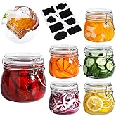 Glass Jar with Lid 17oz/500ml, 6 Pcs Round Clear Airtight Glass Jar with Stainless Steel Wire Clamp, Marker Stickers and Liqu
