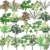 COTSEN 25Pcs Outdoor Artificial Boxwood Stems Plant UV Resistant Fake Stems Plants Faux Plastic Greenery for Family Garden Wedding Office Corridor Indoor Outdoor Decor