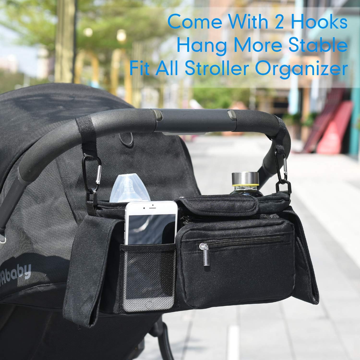 Universal Stroller Organizer with 2 Insulated Cup Holders, Lupantte Stroller Accessories, for Carrying Diaper, iPhone, Toys & Snacks, Fits Britax, Uppababy, Baby Jogger, Bugaboo and BOB Stroller.: Home Improvement