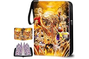 Soccer Card Binder 4 Pocket,Trading Card Binder Fits 440 Cards with 55 Removable Sleeves,Waterproof PU Leather 3-Ring Zipper 