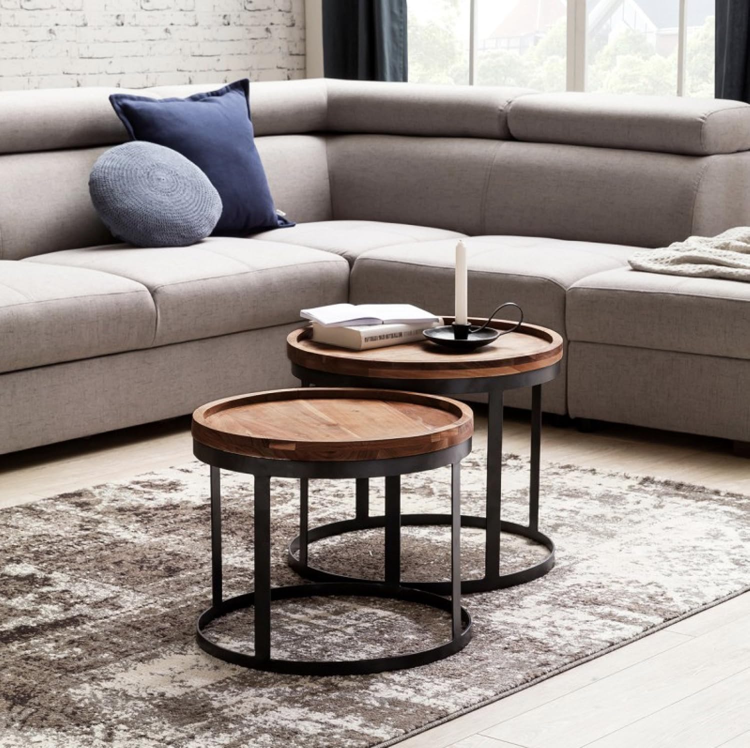 FineBuy 2er Set Beistelltische Massivholz Sheesham