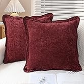 CaliTime Throw Pillow Covers Decorative 18 X 18 Inches Pack of 2 Cozy Chenille Scalloped Wavy Edge Cushion Cases for Couch Sofa Bed Living Room Farmhouse Burgundy