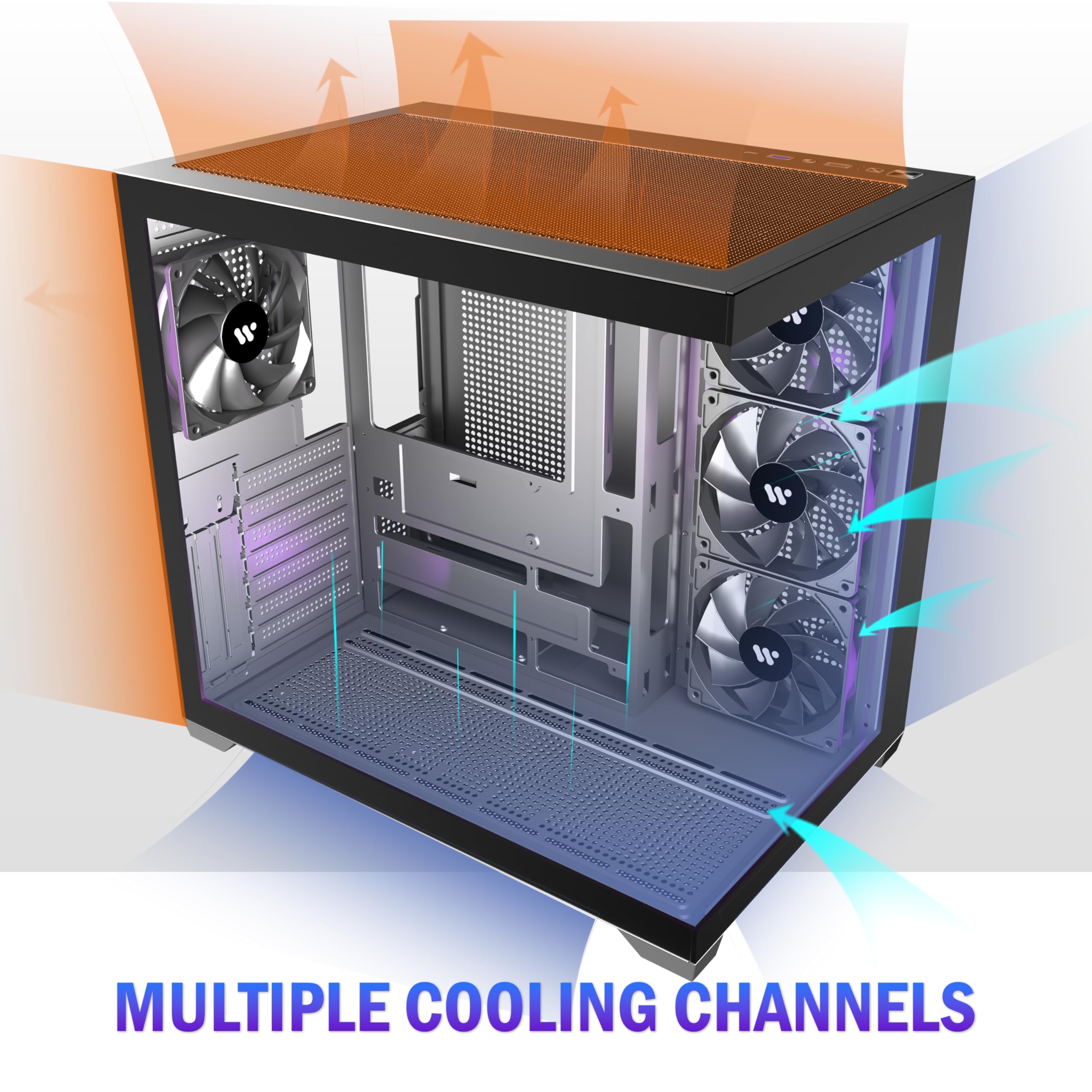KEDIERS PC CASE ATX 4 Fans Pre-Installed, Type-C Mid Tower Computer Case with Full-View Dual Tempered Glass, Gaming PC Case,Black,K4