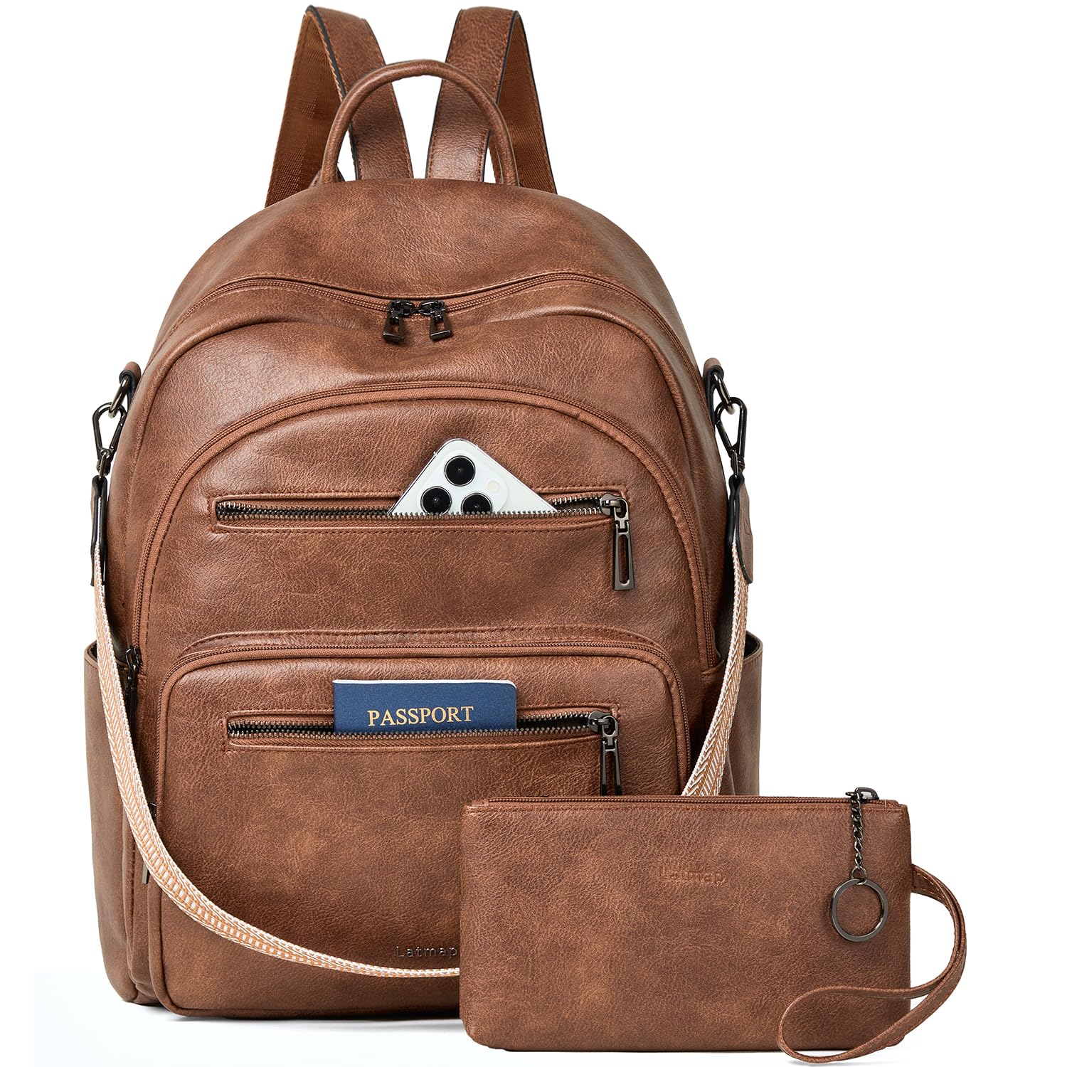 Photo 1 of LATMAP Backpack Purse for Women Laptop Backpack, Leather Travel Backpack Shoulder Bag Teacher College Daypack Work Handbag fits 14" Laptop-Brown