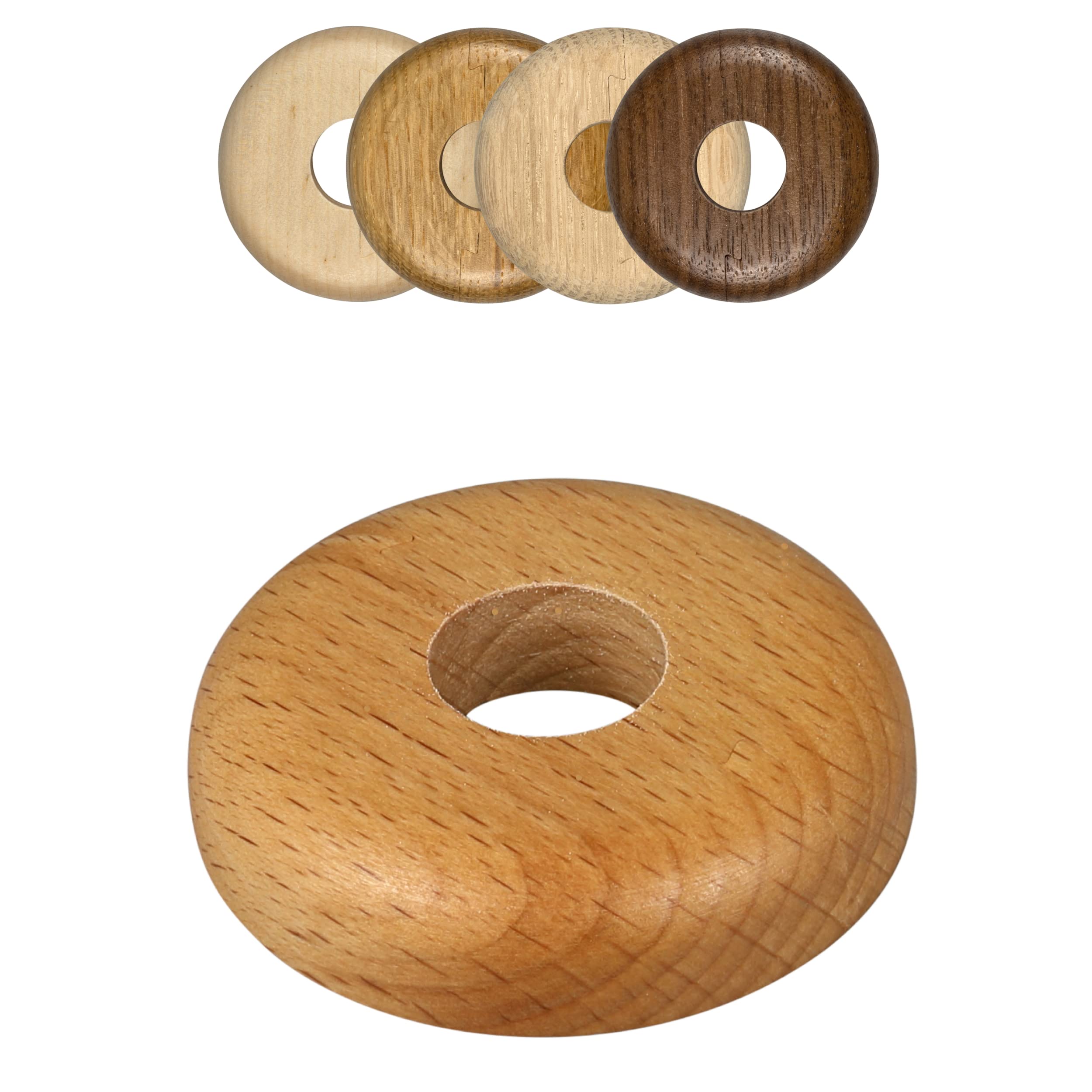 FUX 2 Radiator Pipe Covers Single Collars 19mm Beech Wood - Heater Covers - Floor Rings