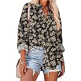 Zeagoo Womens Button Down Shirts Oversized Long Sleeve Floral Printed Blouses Casual Work Tops Drop Shoulder Outfit Clothes