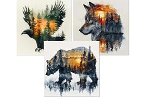 Meothan 3 Pack Diamond Painting Kits for Adults, Wild Animals Diamond Art Kits for Adults Beginners, 5D DIY Paint with Diamonds Gem Art Dots Set for Home Wall Decor 12 x 12 Inch (Bear Wolf and Eagle)