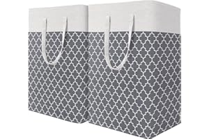 HomeHacks Laundry Baskets 2-Pack, Laundry Hamper with Long Handles, Collapsible Waterproof Clothes Hamper, Durable Tall Laundry Bin, Clothes Hamper for Bedroom, Bathroom, Dorm, Toys, 75L, Grey