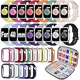16 Pack Band Compatible with Apple Watch Bands 40mm 41mm 42mm 44mm 45mm 46mm for Women Men, Screen Protector Case Band&Organizer for iWatch Series 11 10 9 8 7 6 5 4 SE(Please select the correct size)