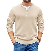 COOFANDY Sweaters for Men Knitted Quarter Zip Up Pullover Mock Neck Business Casual Sweater Light Khaki