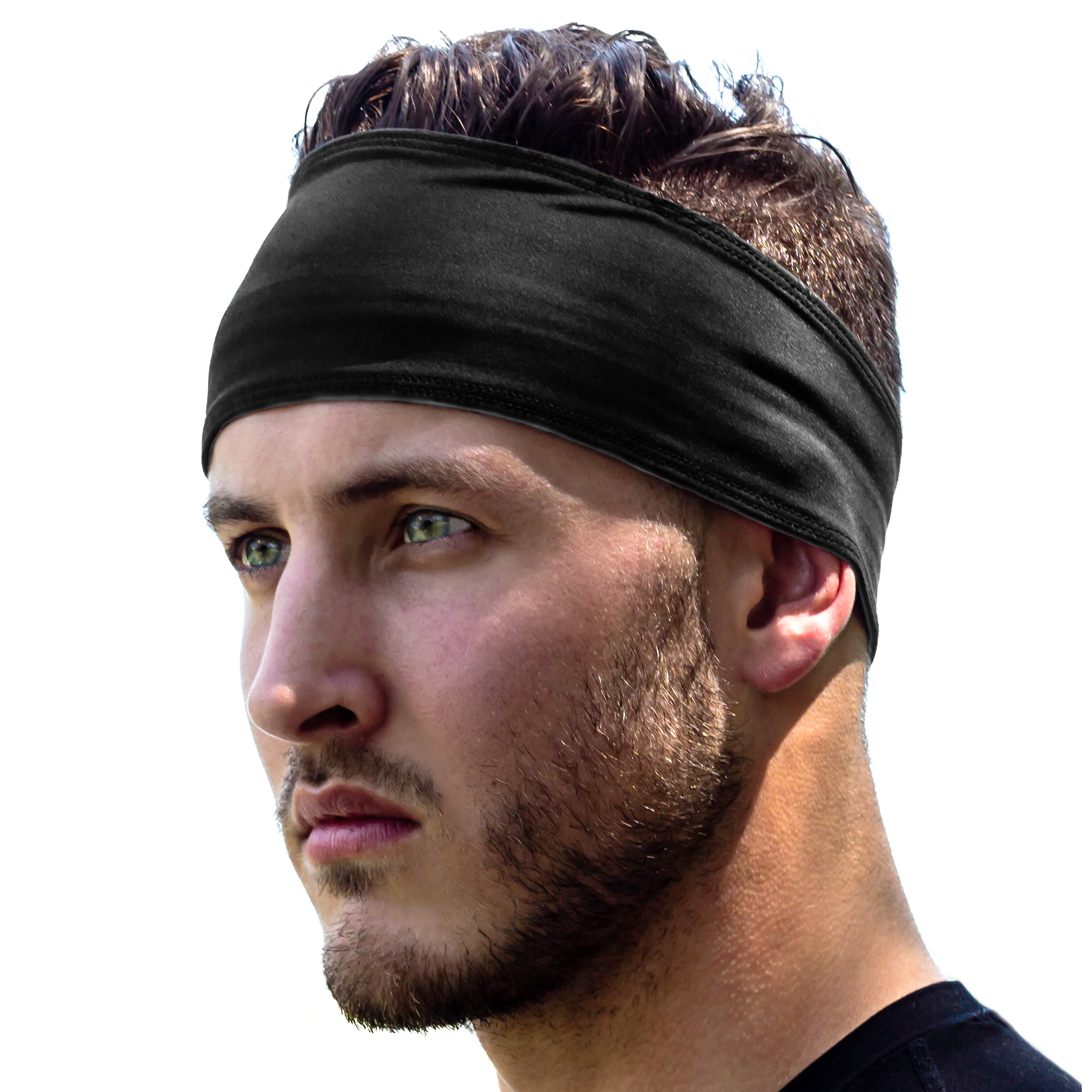 Running Headband: UNISEX Fitness & Sports Headbands Women & Men. Head Band Sweatband for Football, Yoga, Workout Gym Exercise. NO SLIP Sport Sweatbands & Sweat Wicking Athletic Head Wrap Bands Black