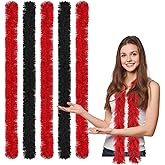 FeelfunFeather 5pcs Feather Boa - Red and Black Artificial Fluffy Boas Bulk 5 Ft for Wedding Birthday Tea Party Christmas Costume Decor