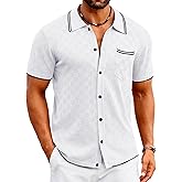 COOFANDY Men's Knit Button Down Shirt Vintage Polo Shirts Short Sleeve Summer Beach Shirts