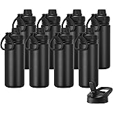 DOMICARE 16 oz Kids Water Bottle for School Stainless Steel Double Wall Vacuum Insulated Water Bottle with Straw lids & Spout Lid, Leakproof BPA Free （Black,8)