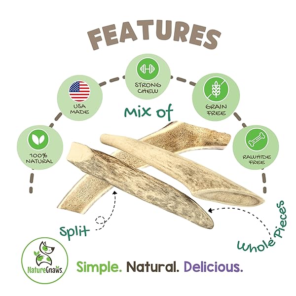 NATURE GNAWS USA DEER ANTLERS FOR DOGS 4-7″ (3 COUNT) – MIX OF SPLIT AND WHOLE PIECES – LONG LASTING FOR SMALL AND MEDIUM BREEDS – NATURAL DOG CHEW BONES