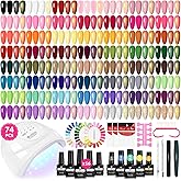 VANREESA Gel Nail Polish Kit with U V Light 74 Pcs Gel Polish Nail Set 56 All Seasons Colors Nail Polish Set + Base and 4 Effects Top Coat with Manicure Tools Complete Nail Kit Gifts for Women