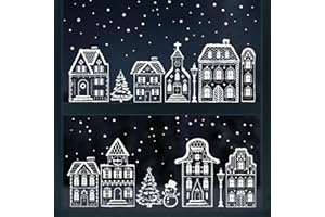 DDLP 8sheets Christmas Window Clings Decals Double Sided Christmas White House Snowy Village Stickers for Glass Windows Holiday Winter Window Decorations
