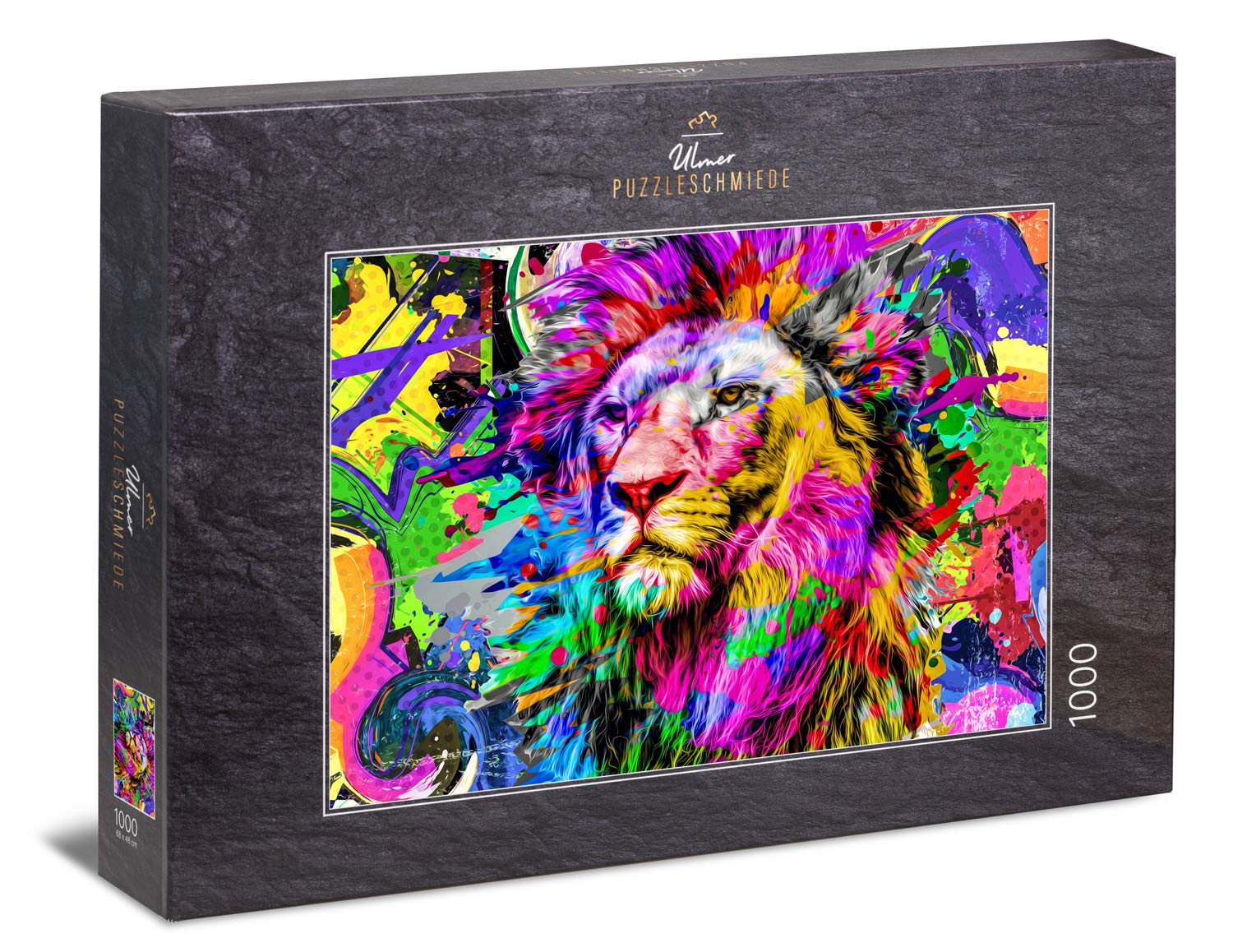 Ulmer Puzzleschmiede - Puzzle "The King of Colors": 1000 pieces jigsaw puzzle - colorful abstract painting of a majestic lion