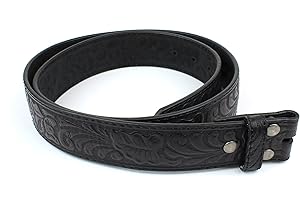 BC Belts Leather Belt Strap with Embossed Western Scrollwork 1.5" Wide with Snaps