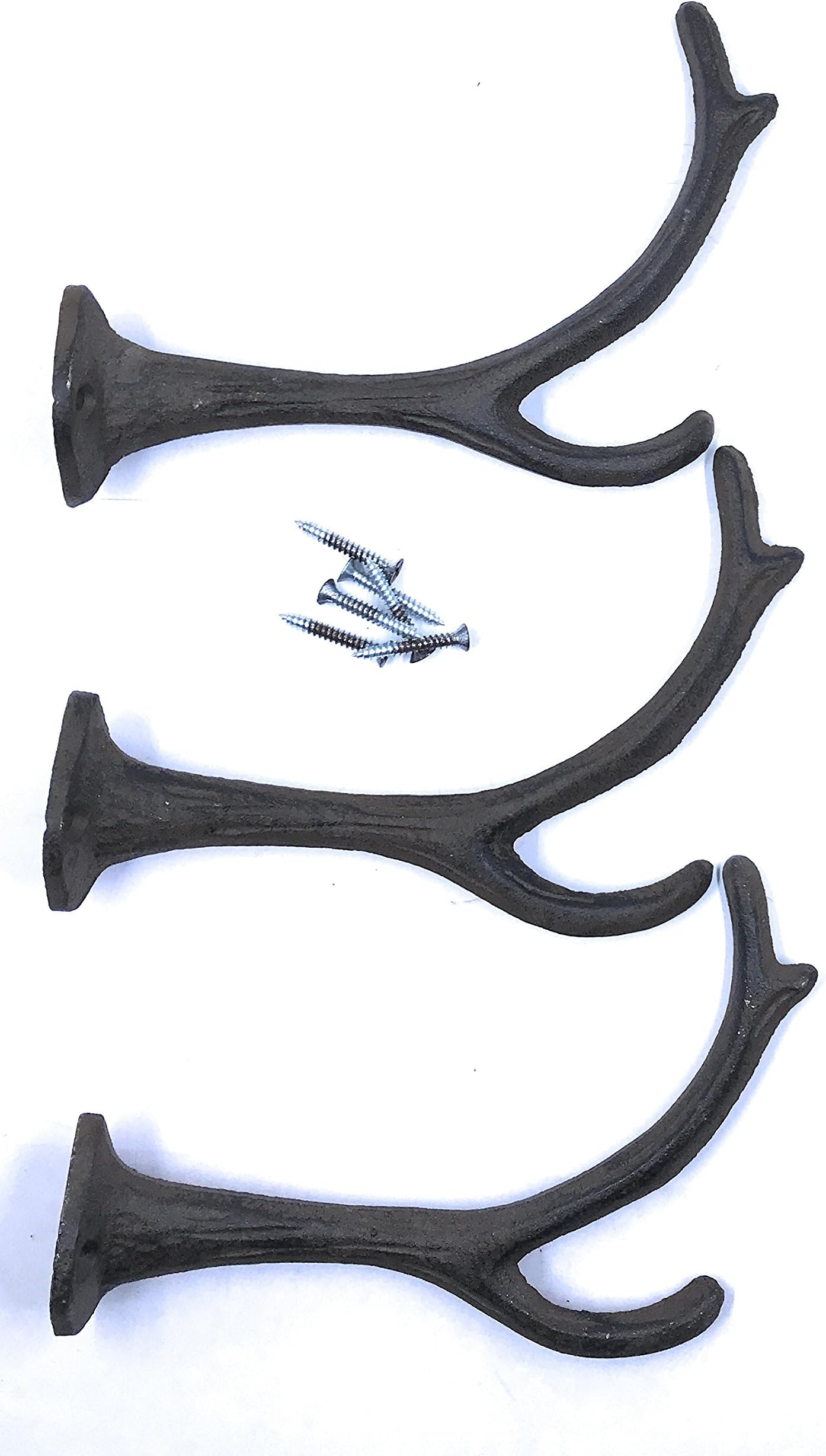 Set of 3 Cast Iron Wall Mount Deer Antler Hooks